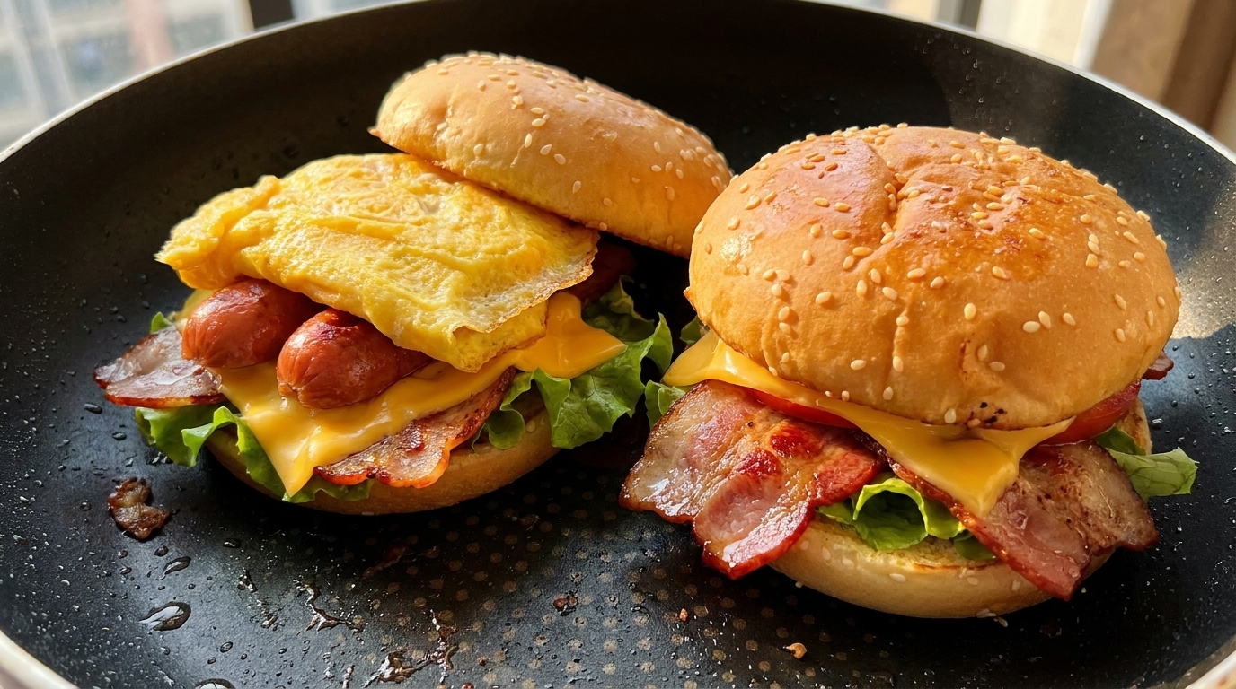Homemade Bacon, Egg, and Sausage Breakfast Burger