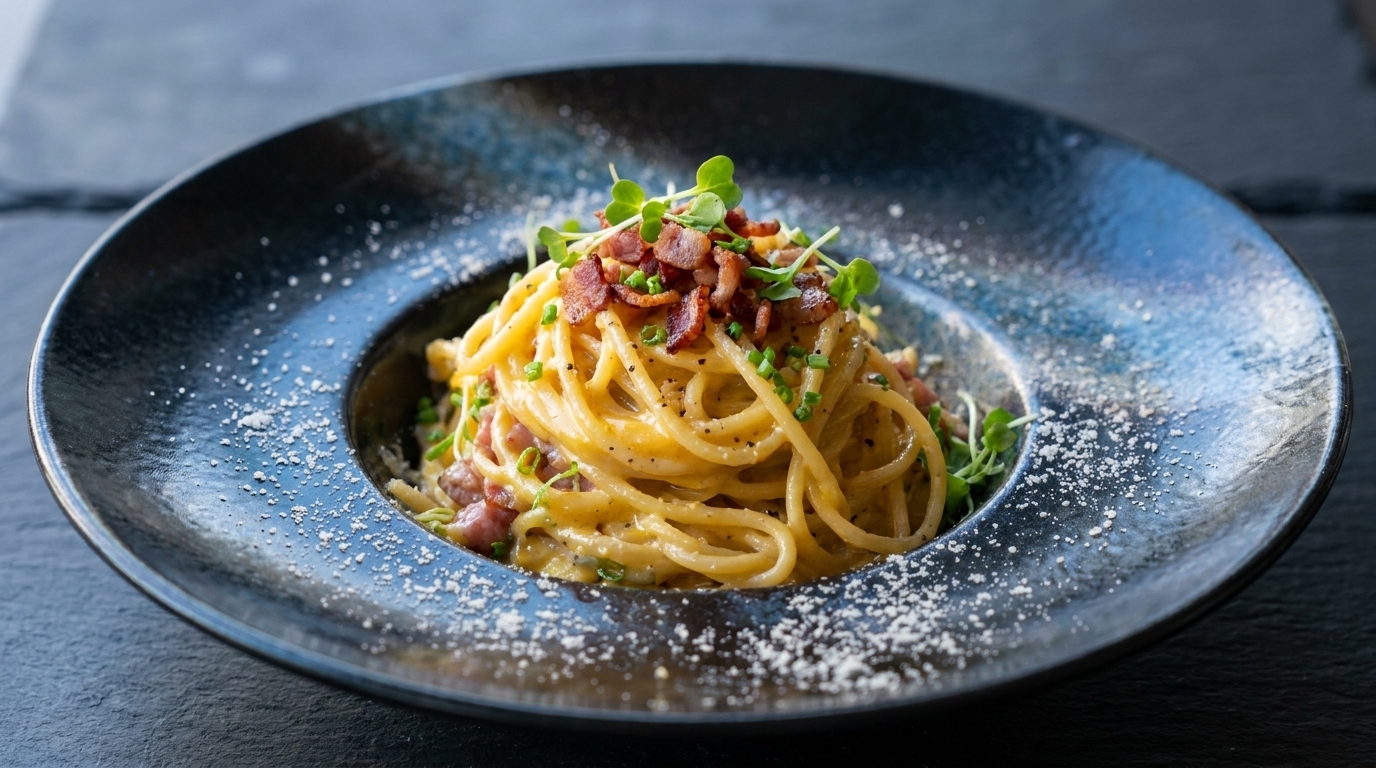 Creamy Bacon Carbonara with Garlic and Chives