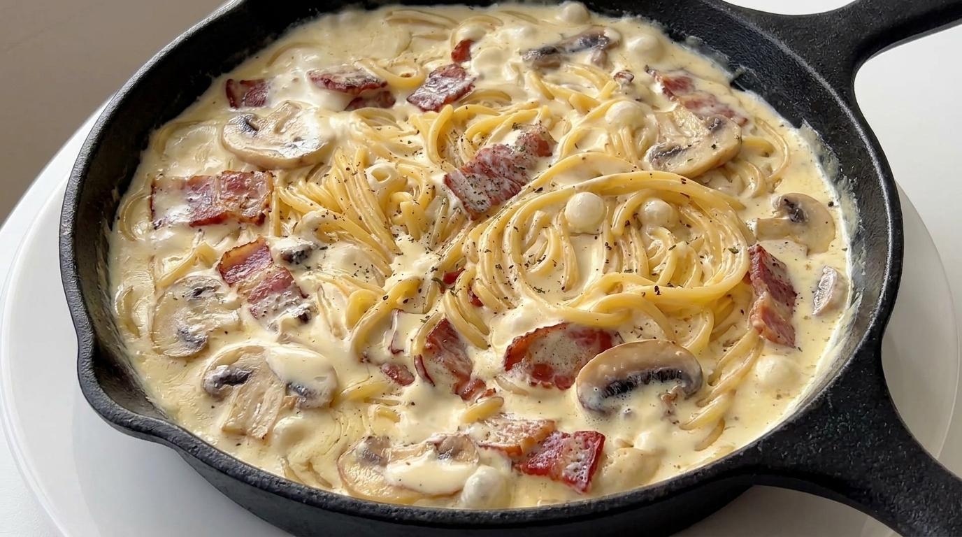 Creamy Mushroom and Bacon Pasta