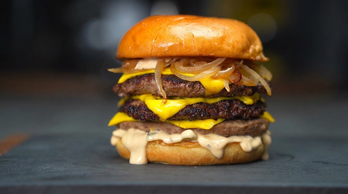 Ultimate Double Cheeseburger with Caramelized Onions