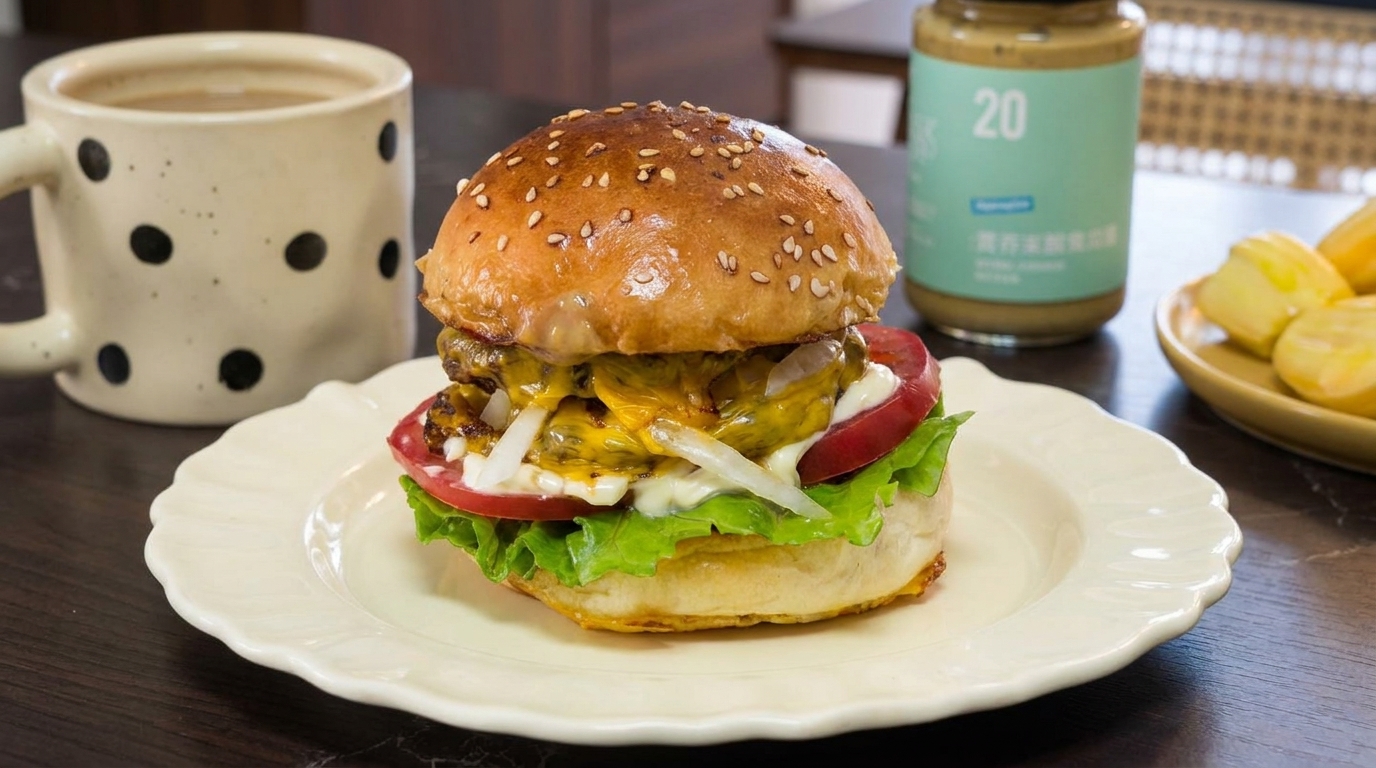 Homemade Double Cheese Beef Burger with From-Scratch Buns