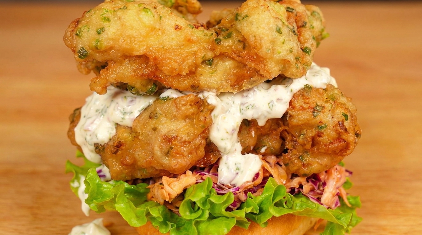 Epic Double-Layered Scallion Fried Chicken Burger