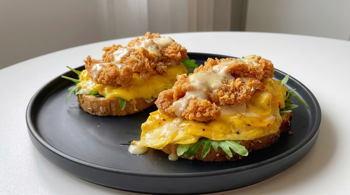 Crispy Fried Chicken and Cheesy Silky Egg Toast