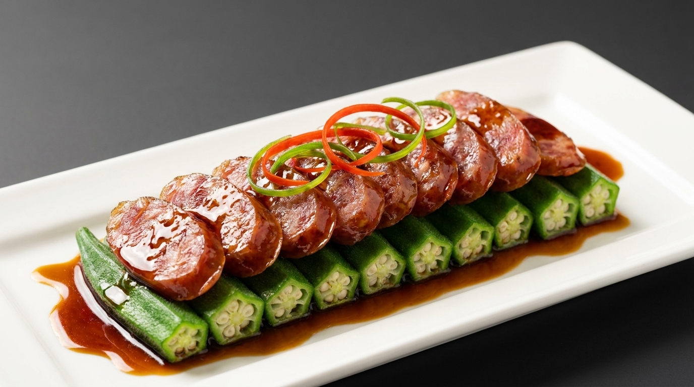 Steamed Chinese Sausage with Okra (Lạp Xưởng Hấp Đậu Bắp)