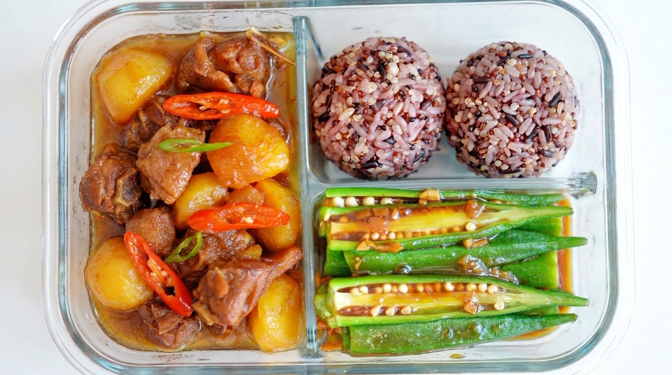 Savory Potato Beer-Braised Duck with Blanched Okra