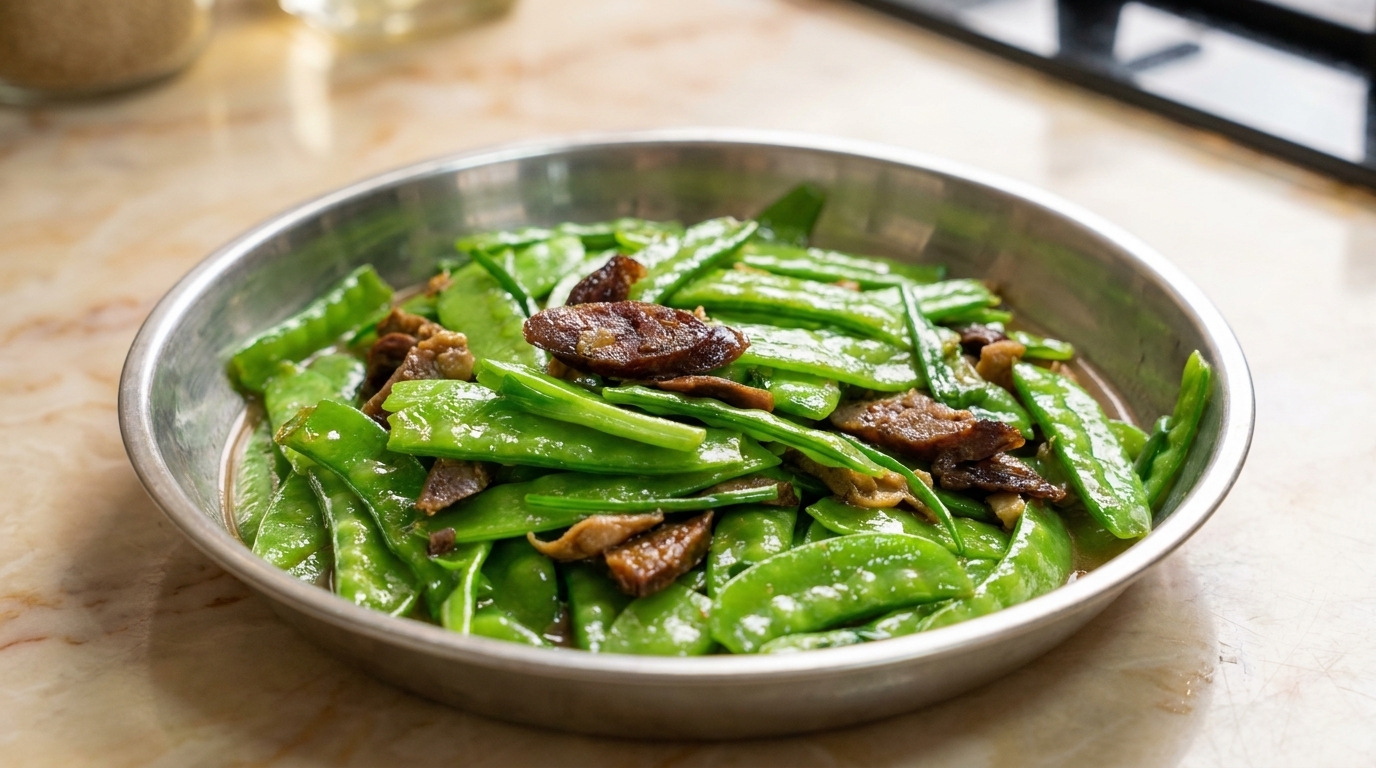 Stir-Fried Snow Peas with Duck Liver Sausage