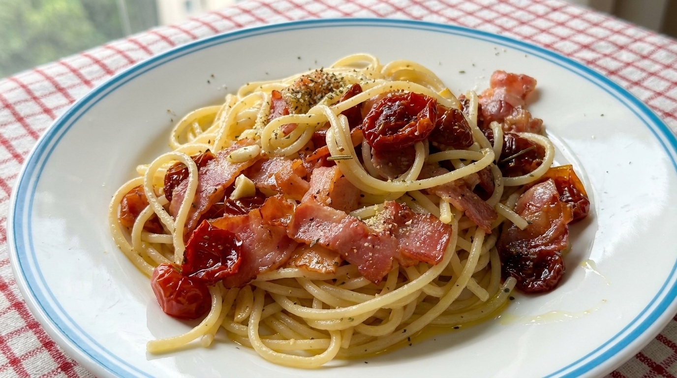 Sun-Dried Tomato and Bacon Spaghetti