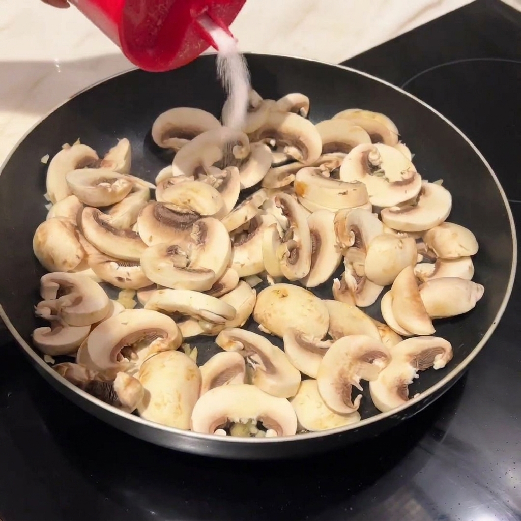 Butter and minced garlic sizzling in a hot frying pan.