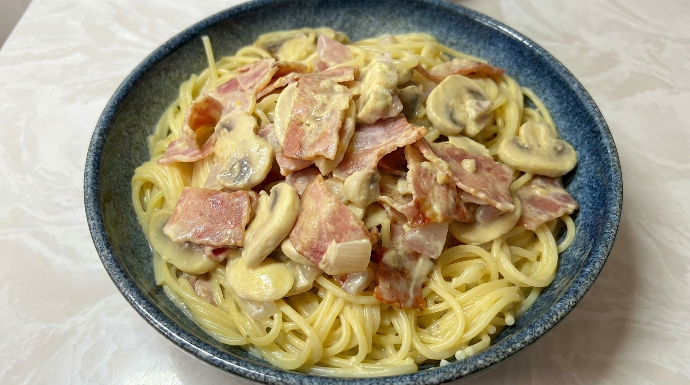 Creamy Bacon and Mushroom Spaghetti
