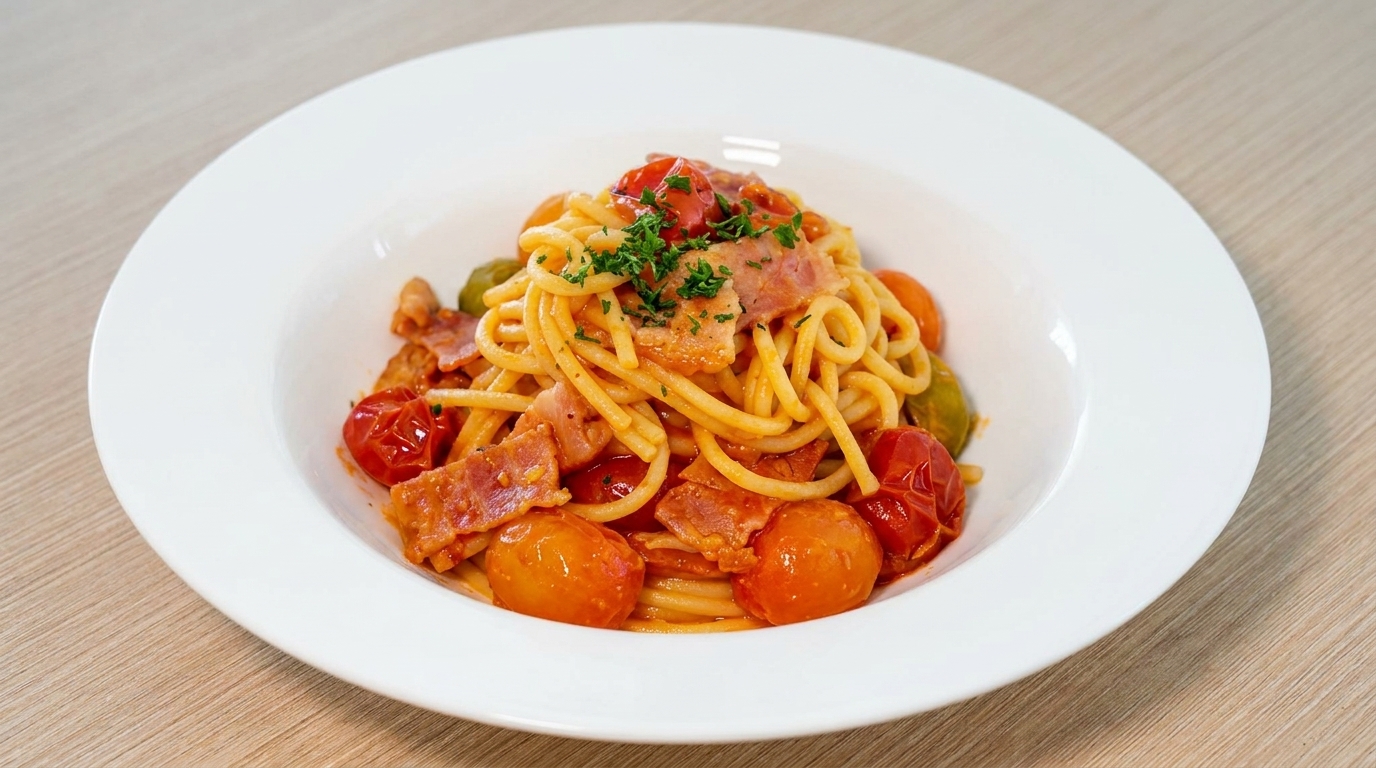 Tangy Tomato Cheese and Bacon Pasta
