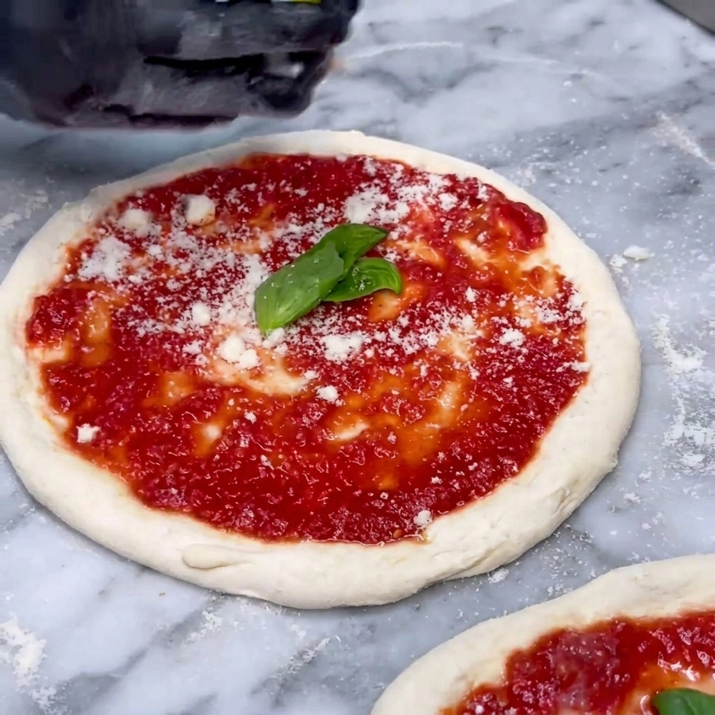 Pieces of fresh fior di latte mozzarella being added to the remaining prepared pizza base.