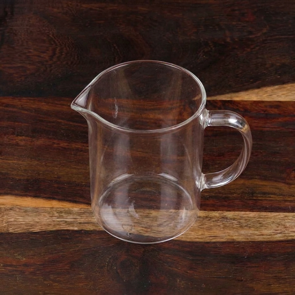 A glass measuring pitcher being used to pour liquid into a mixing bowl for the dough base.
