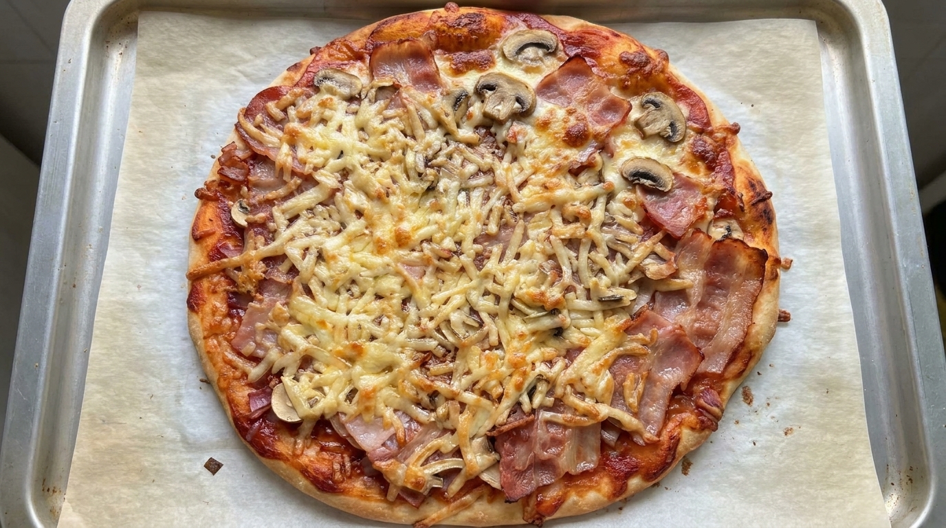 Homemade Bacon and Mushroom Pizza