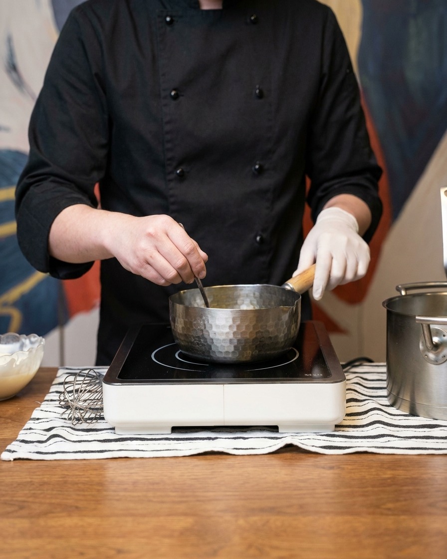 A large pot filled with pork bones and water, boiling vigorously on a stovetop.