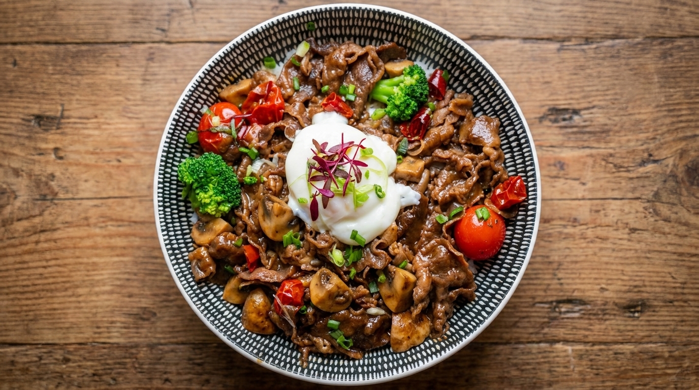 Snowflake Beef and Hot Spring Egg Rice Bowl