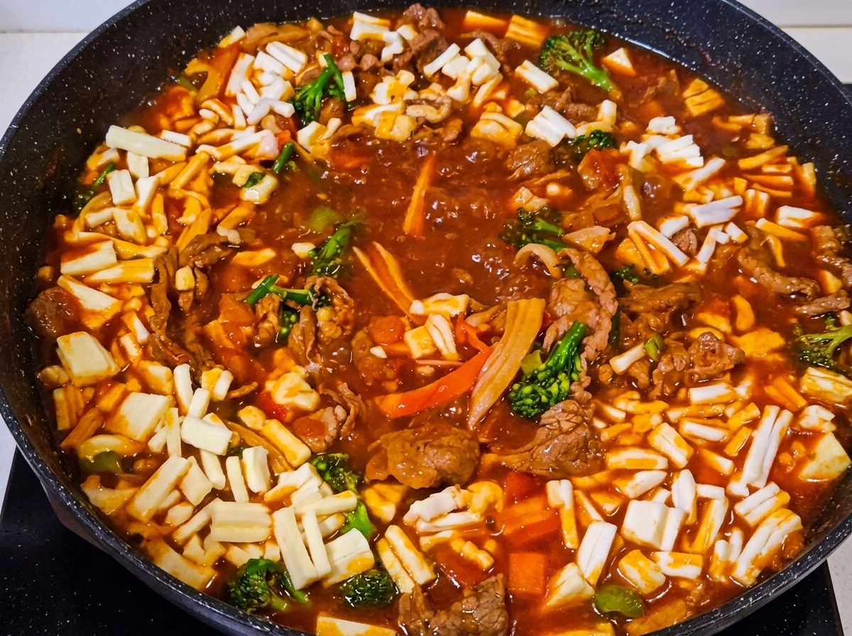 Rice placed in the center of the pan with a slice of cheese on top.