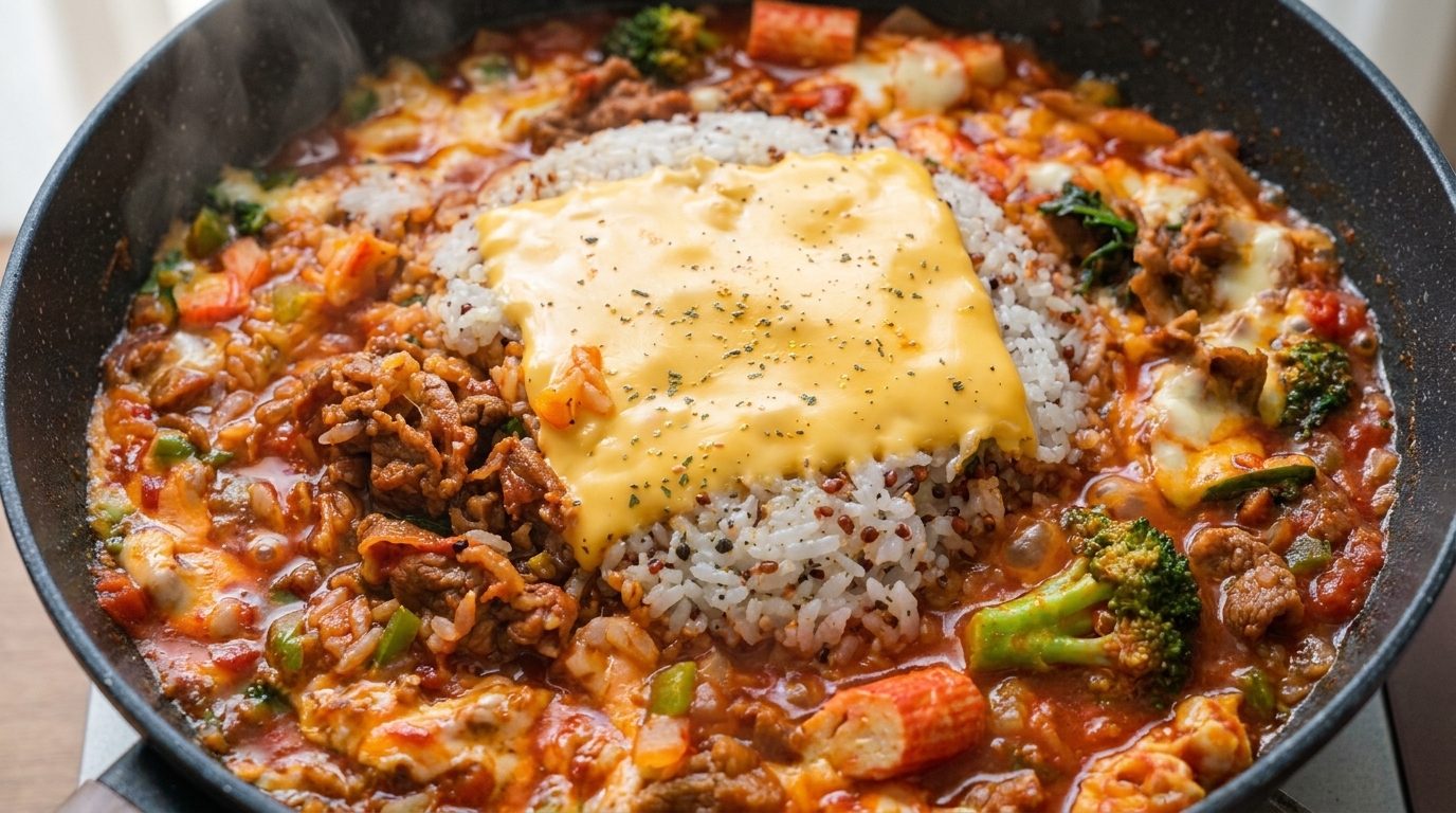 Savory Beef and Cheese Rice Skillet