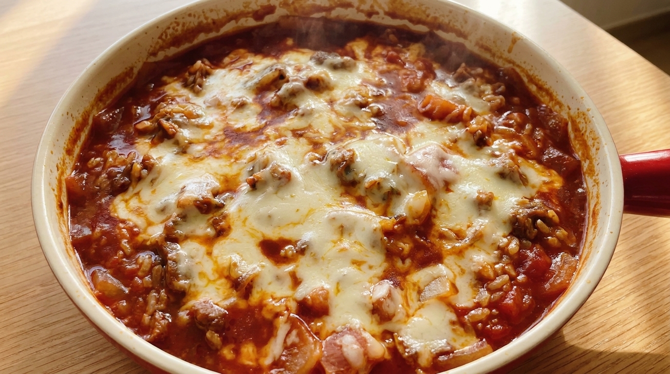 One-Pan Cheesy Beef and Rice Stew