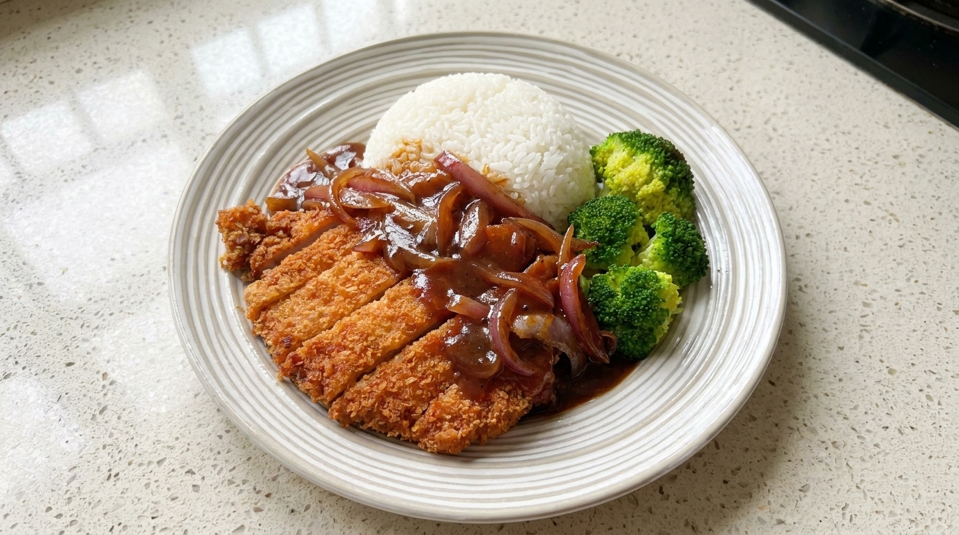 Crispy Black Pepper Pork Chop Rice