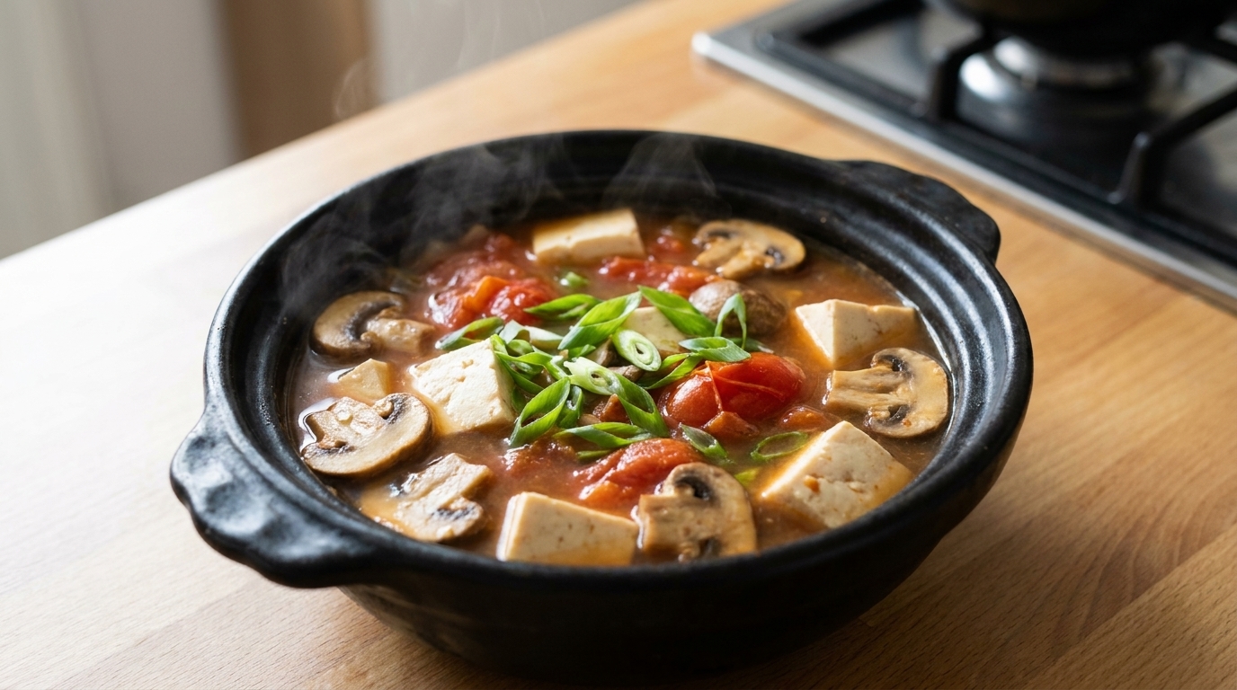 Tomato and Mushroom Tofu Soup