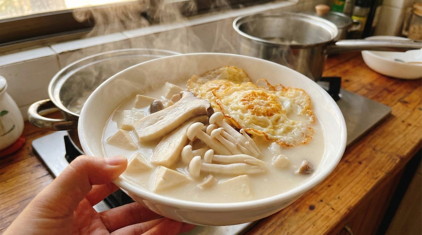 Creamy Double Mushroom Tofu Soup