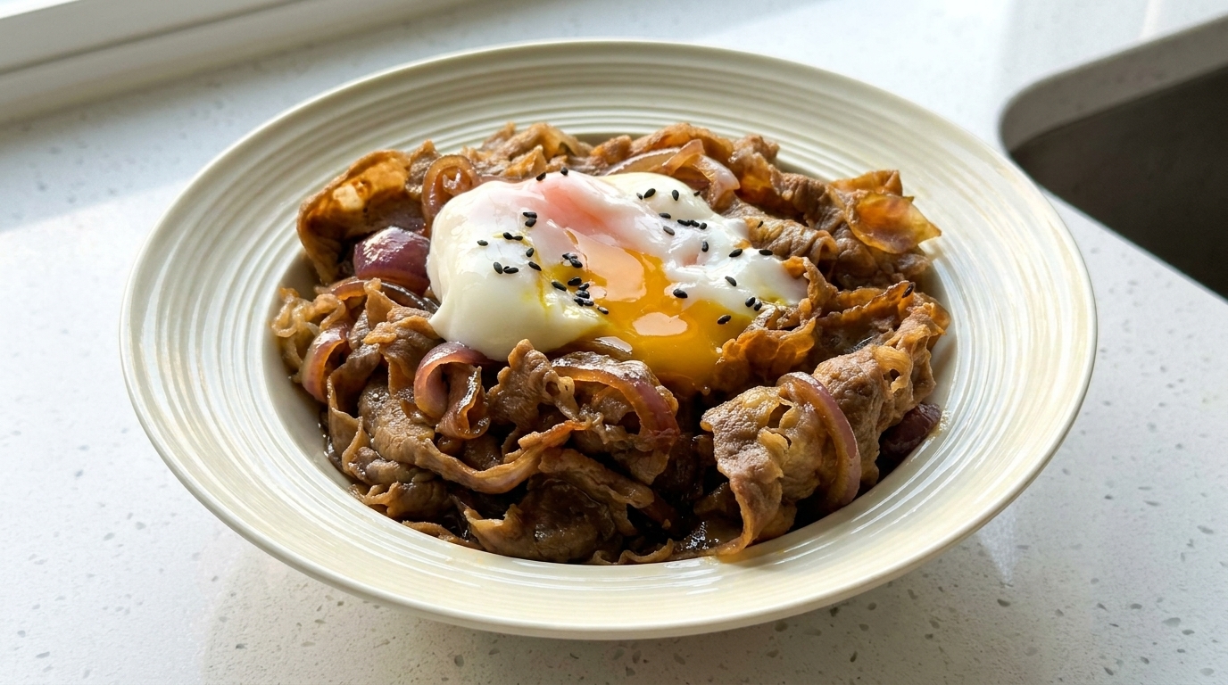 Japanese Beef Bowl (Gyudon) with Silky Onsen Egg