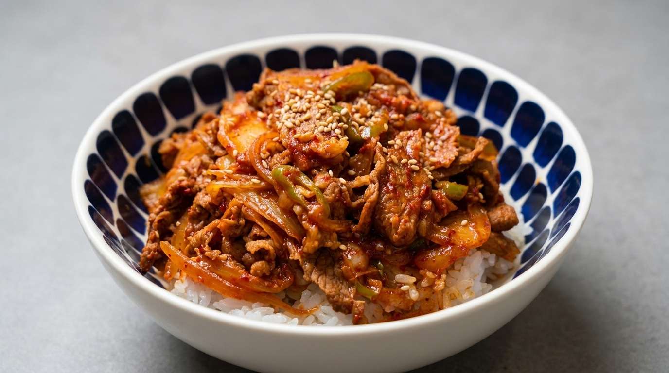 Savory Kimchi Fat Beef Rice Bowl (Kimchi Beef Donburi)