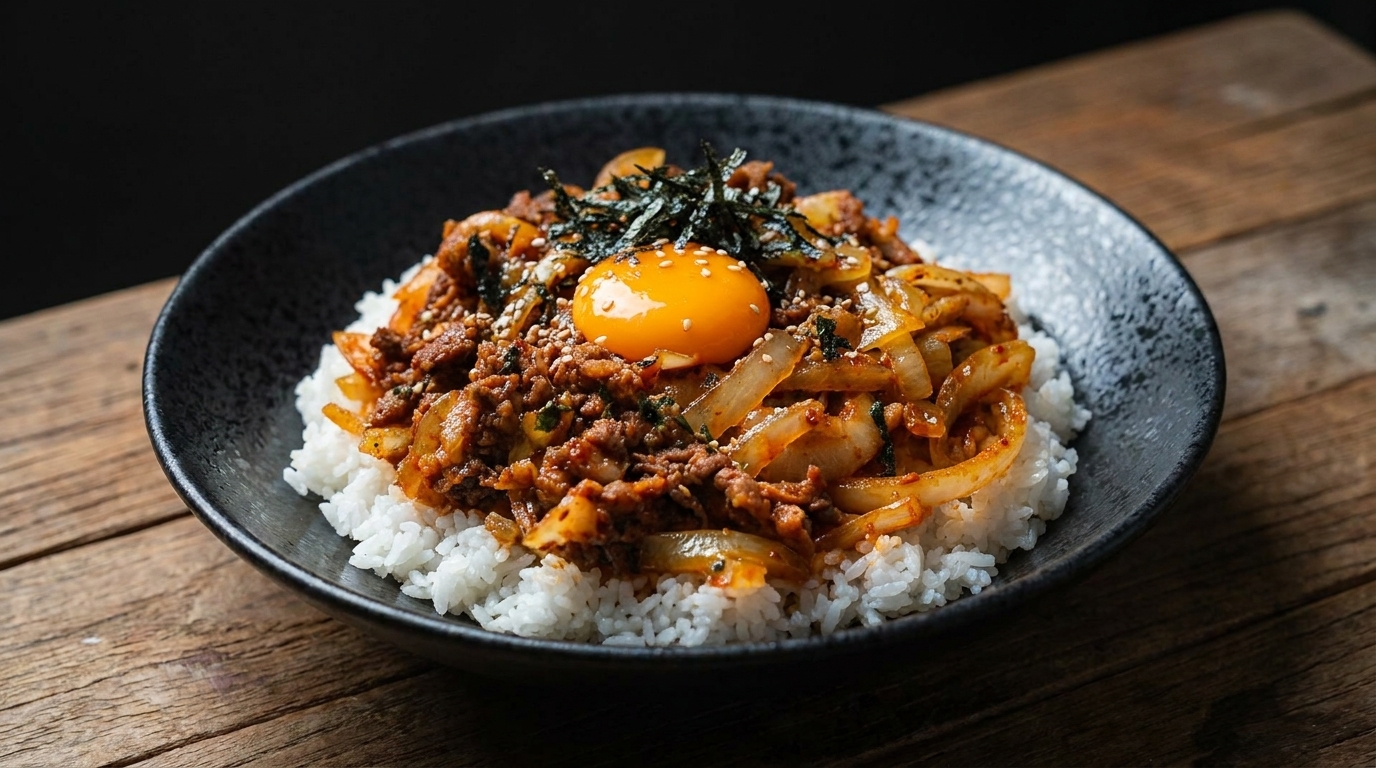 Korean Beef Kimchi Rice Bowl (Beef Kimchi Deopbap)