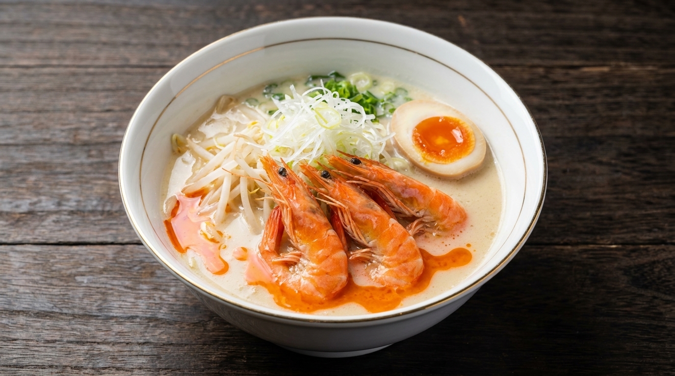 Seafood Ramen with Shrimp Oil & Chicken Paitan