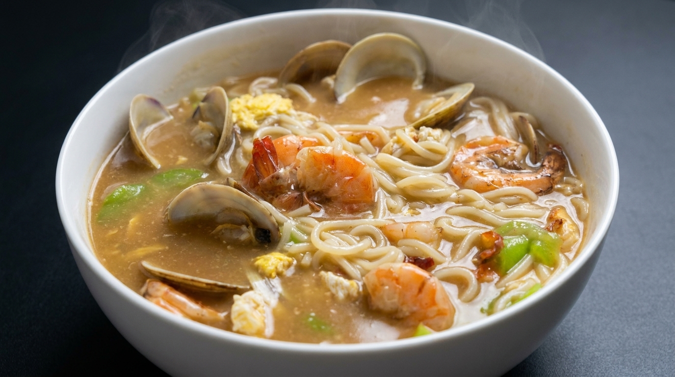 Easy Seafood Ramen with Silk Melon and Clams