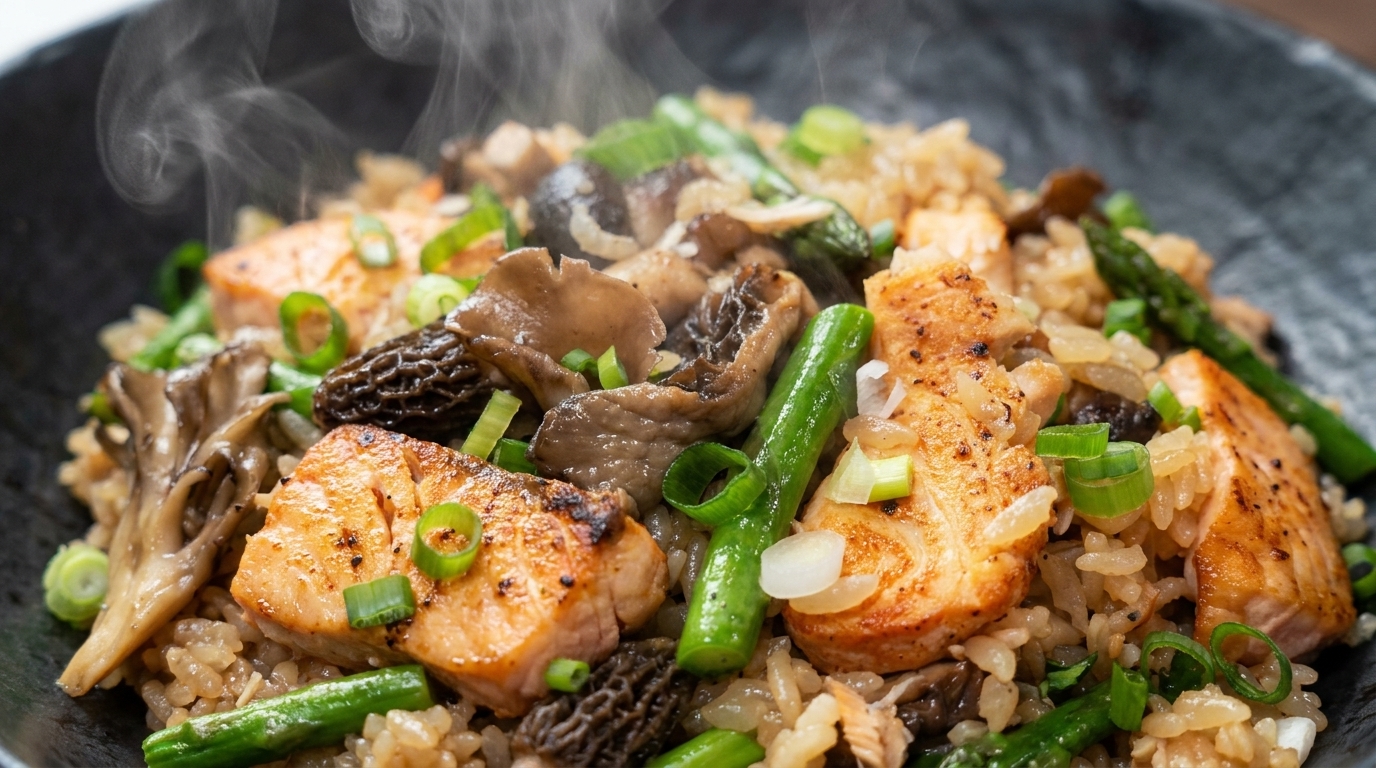 One-Pot Salmon and Wild Mushroom Rice