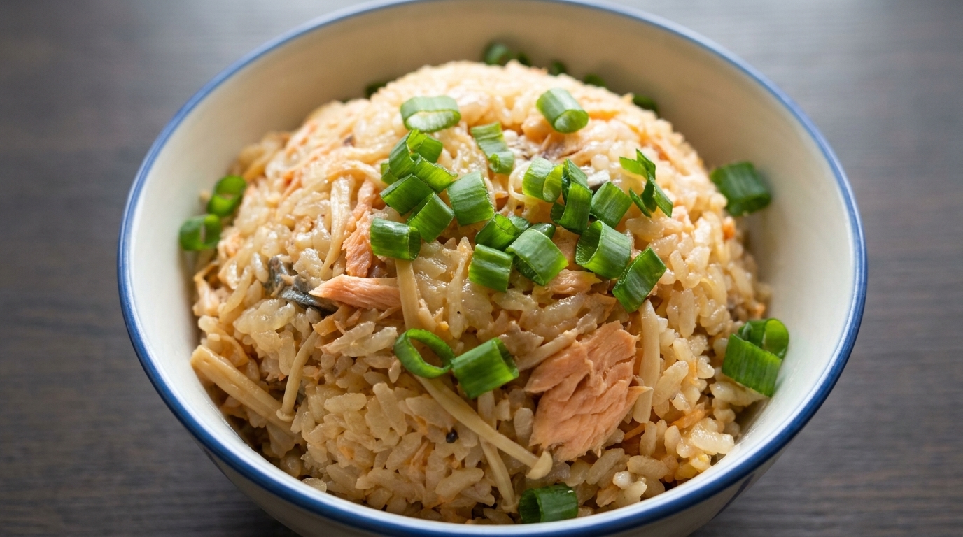 Japanese-Style Salmon and Enoki Mushroom Steamed Rice (Takikomi Gohan)