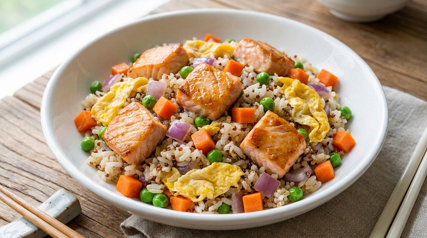 Easy Salmon and Quinoa Fried Rice