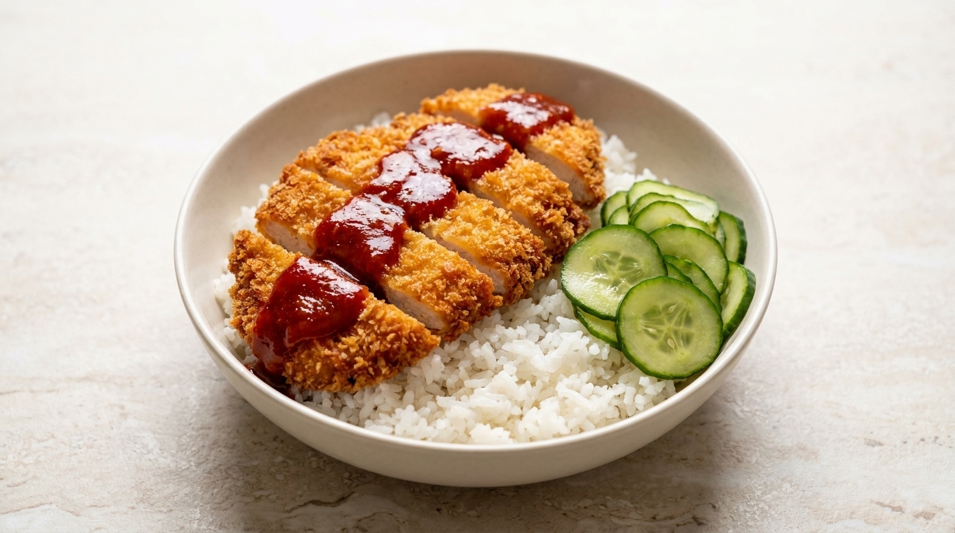 Golden Chicken Katsu Bowl with Spicy Red Sauce