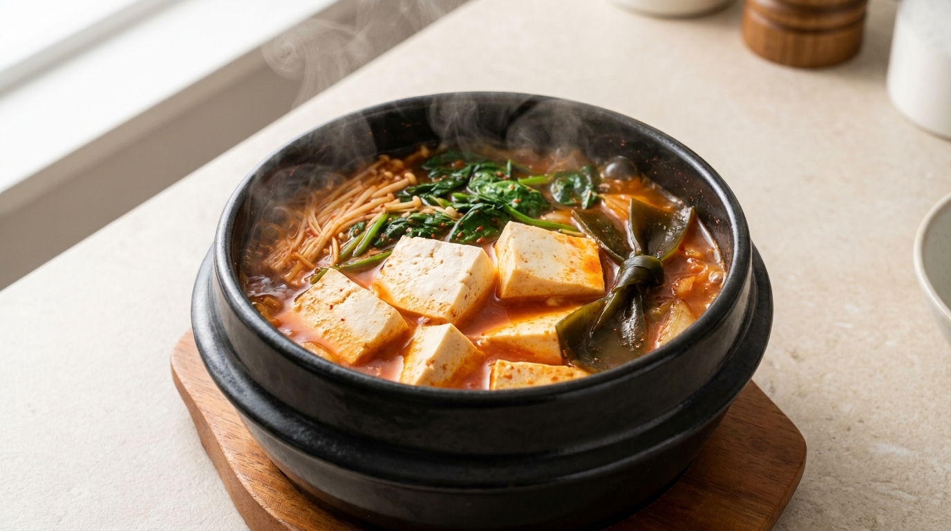Quick Vegetarian Kimchi Tofu Soup (Kimchi-jjigae)