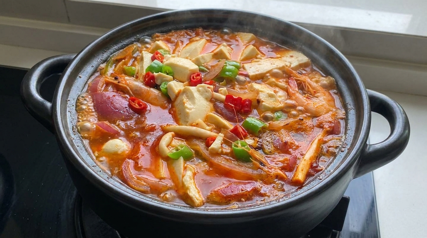 Spicy Korean Kimchi Tofu Soup (Kimchi-jjigae)