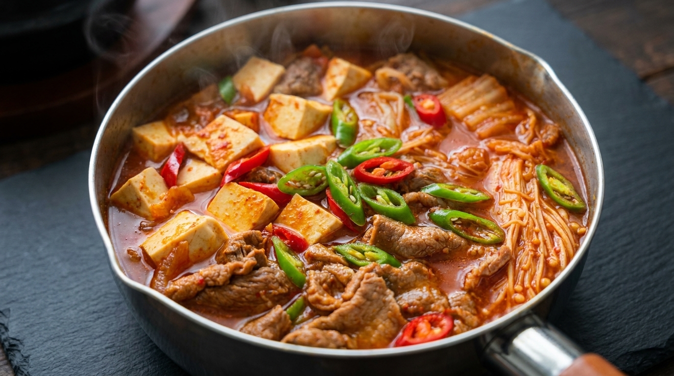 Korean Kimchi Beef Tofu Soup (Kimchi-jjigae)
