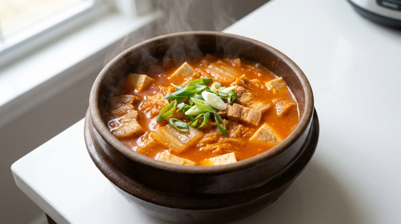 Quick Sour Kimchi Jjigae with Cherry Tomatoes