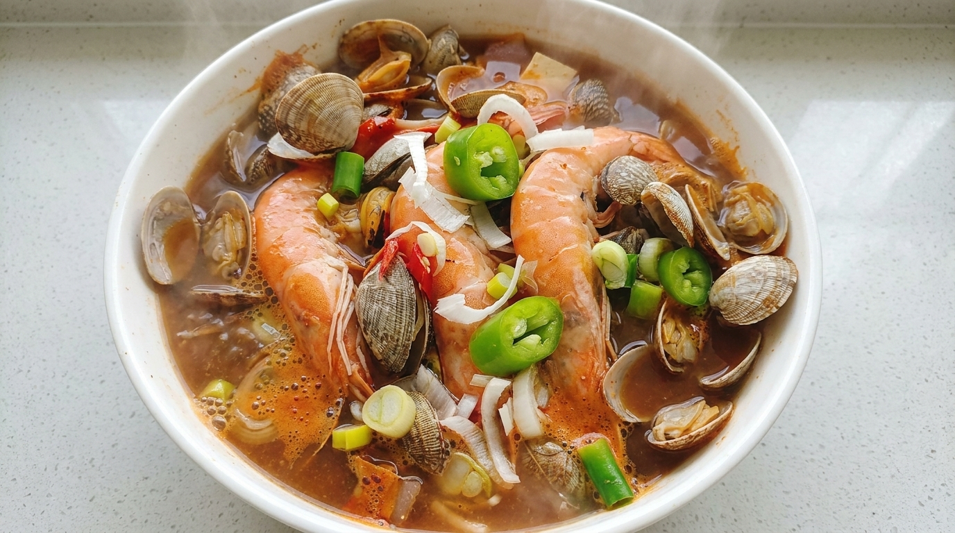 Korean Seafood Soybean Paste Stew (Haemul Doenjang Jjigae)