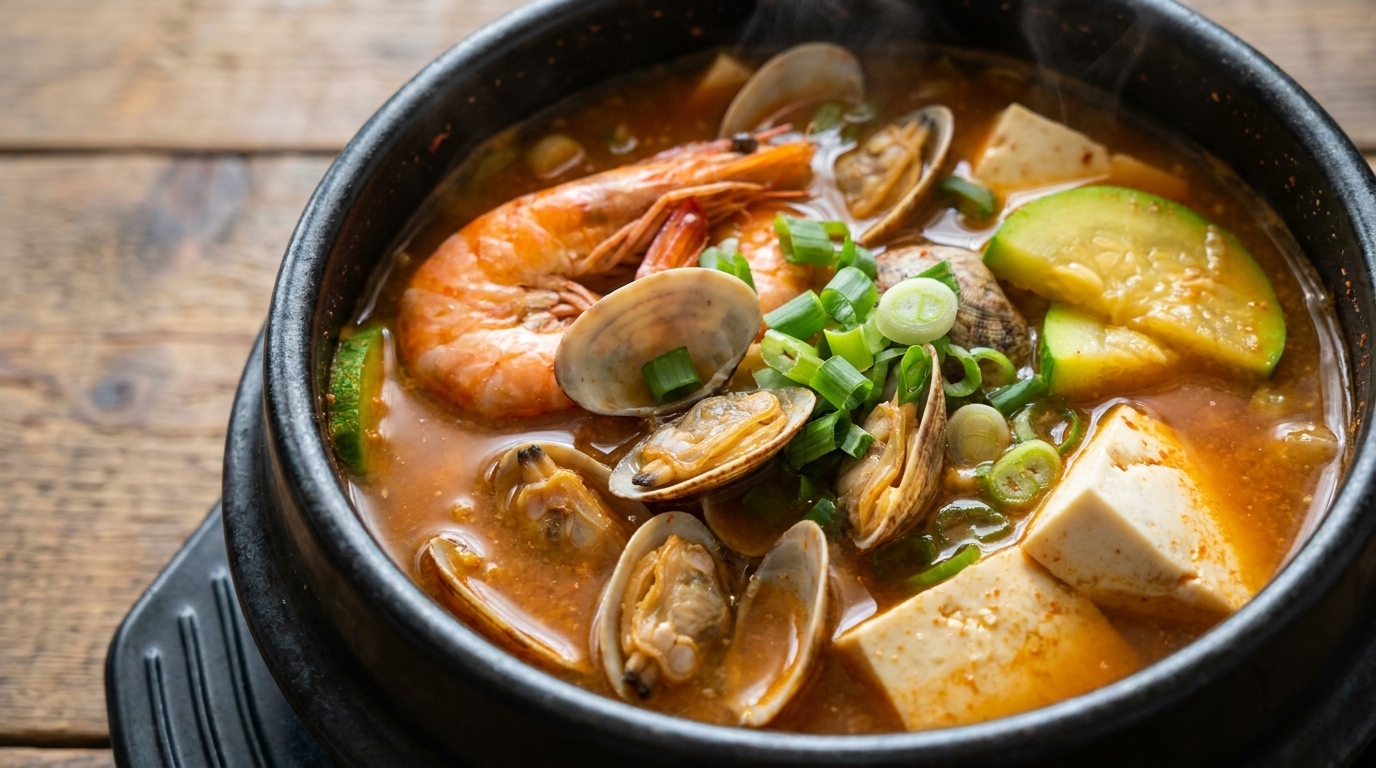 Spicy Korean Seafood Stew (Haemul Doenjang-jjigae)