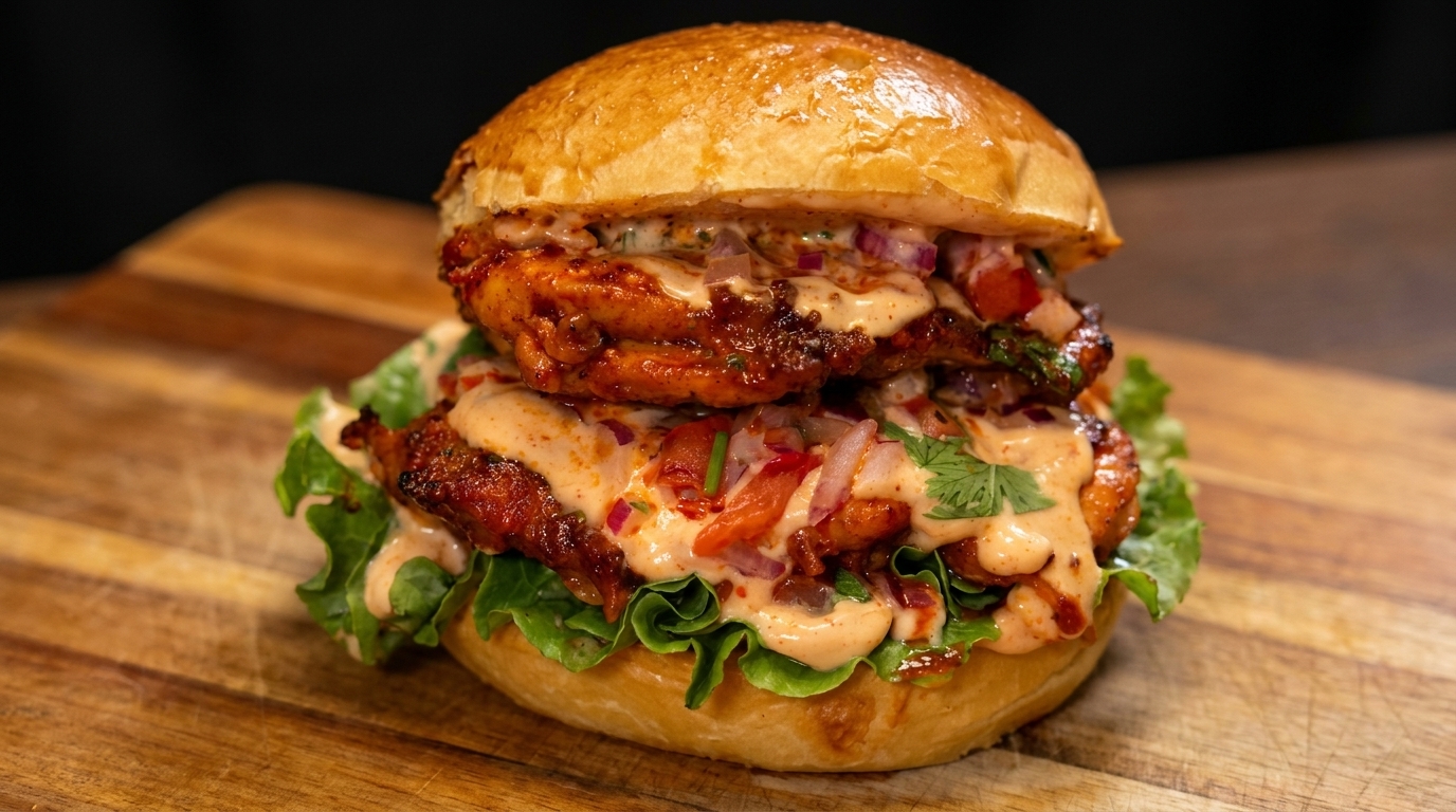 Mexican Spicy Grilled Chicken Burger with Fresh Tomato Salsa