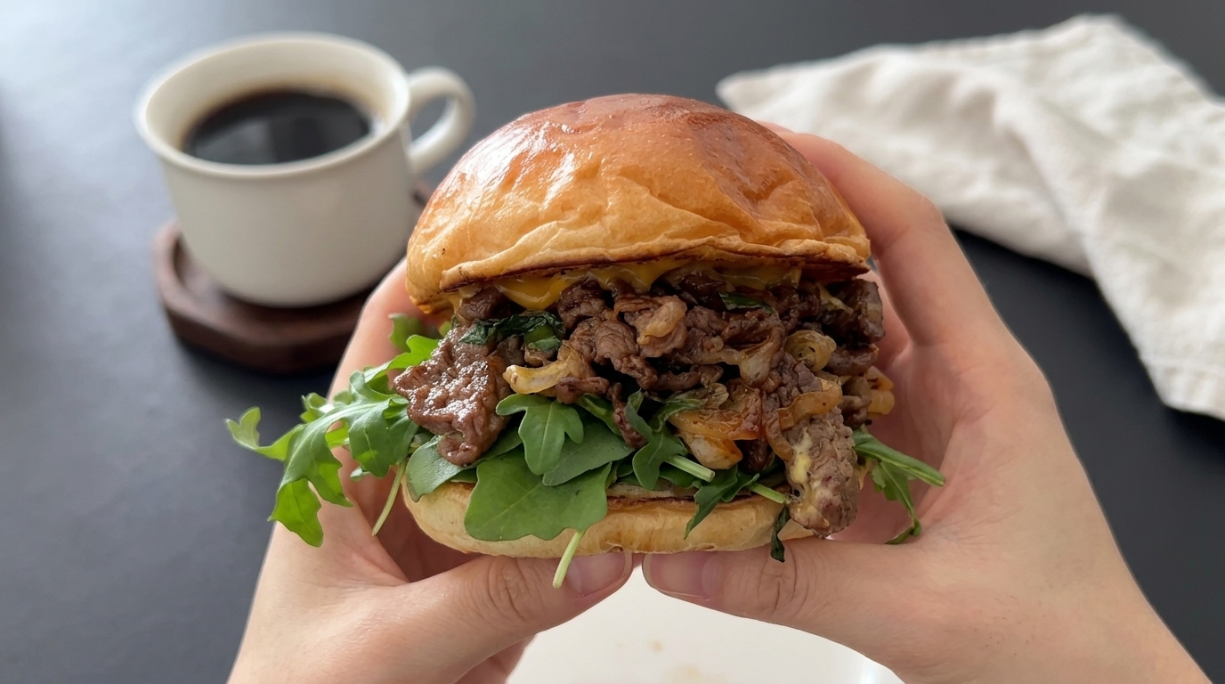 Gourmet Cheesy Beef and Caramelized Onion Burger
