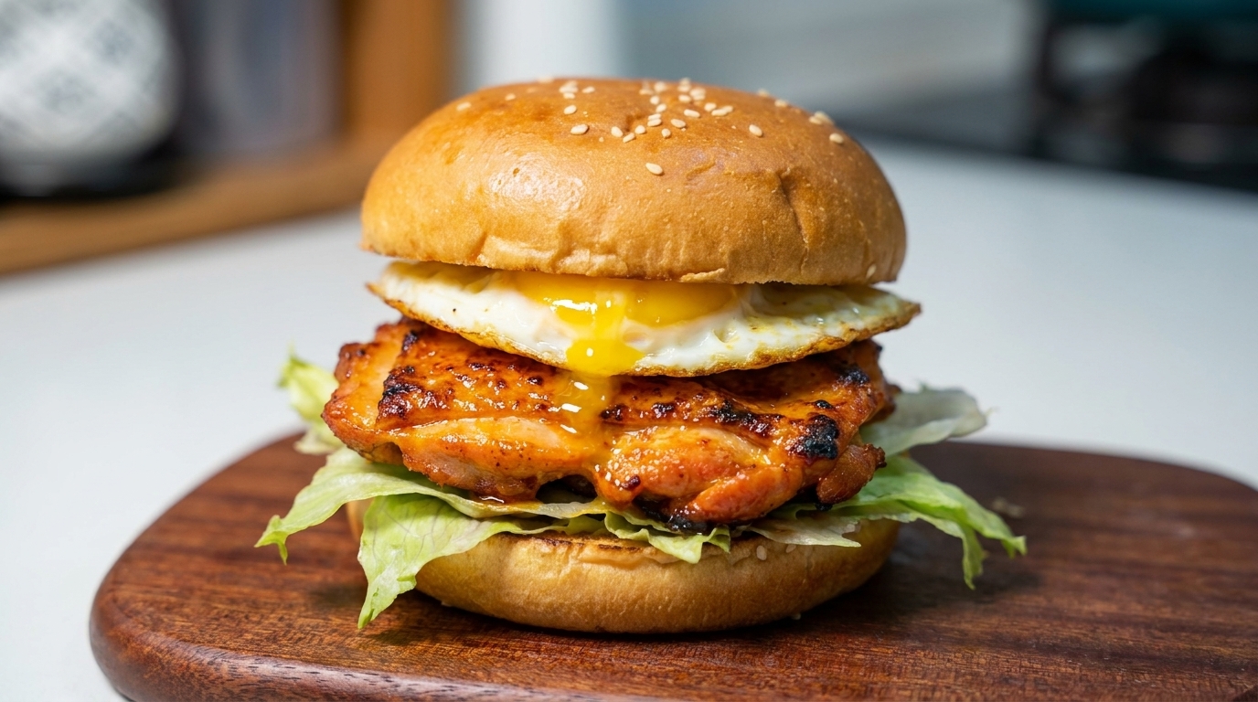 Orleans Chicken Burger with Fried Egg