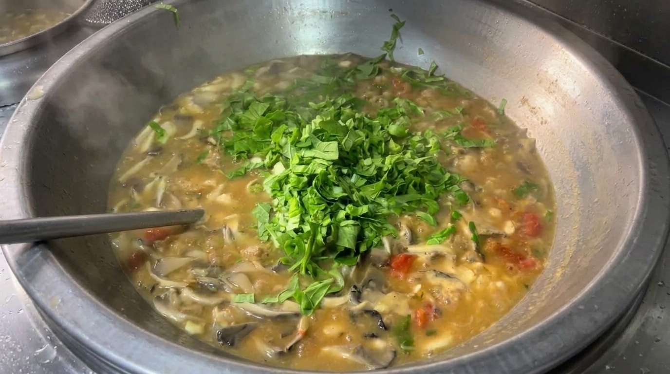 Vegetable and Mushroom Dough Drop Soup (Mian Ge Da Tang)