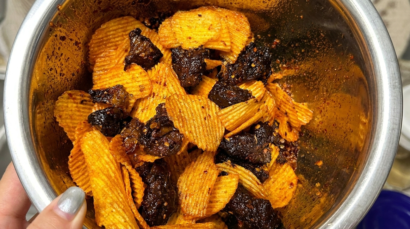 Spicy Air-Fried Beef Brisket Fat Mixed with Potato Chips