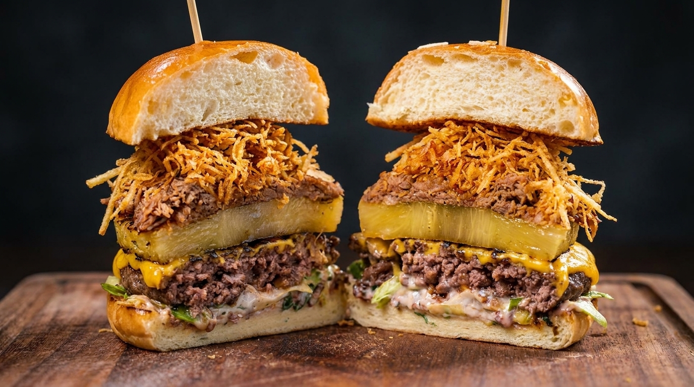 Gourmet American Loaded Pulled Pork Burger