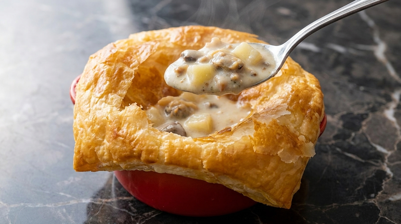 Creamy Clam Chowder in a Puff Pastry Crust