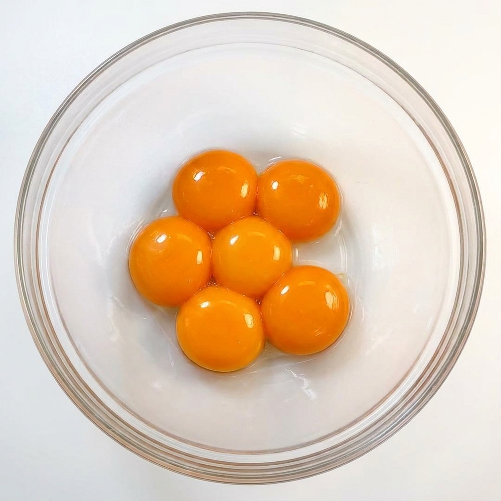 A pile of finely grated parmesan cheese and coarse black pepper sitting on top of four egg yolks in a glass bowl.