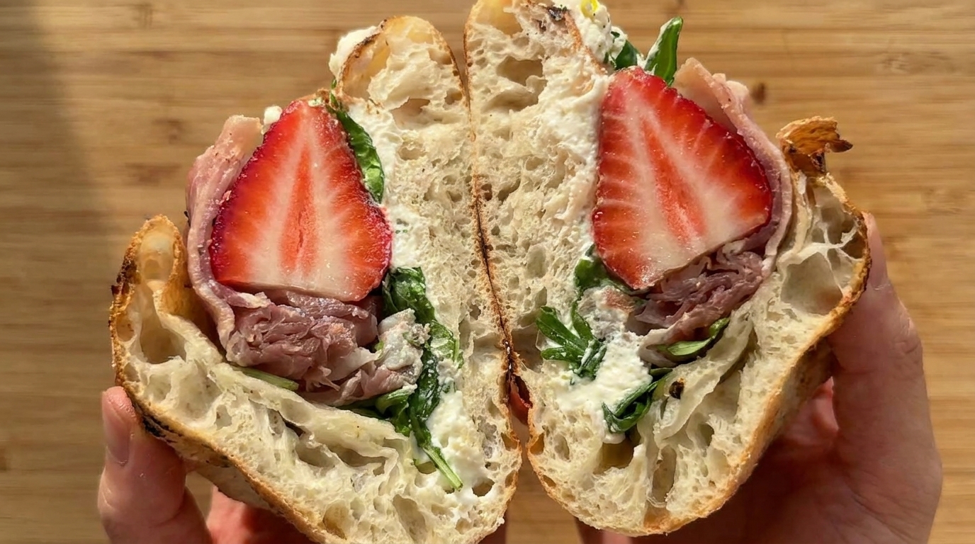 Strawberry Prosciutto and Ricotta Pizza Bread Sandwich