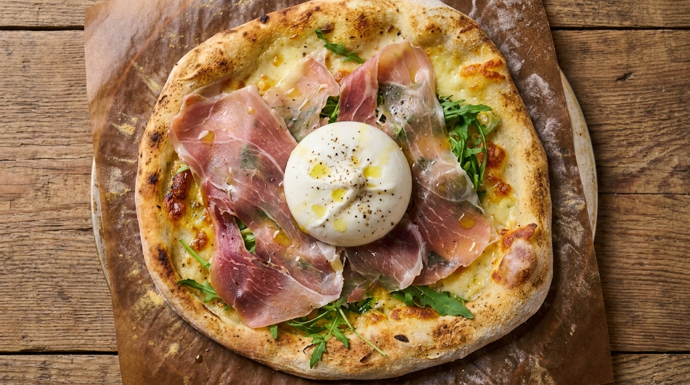 Gourmet Parma Ham and Burrata Pizza